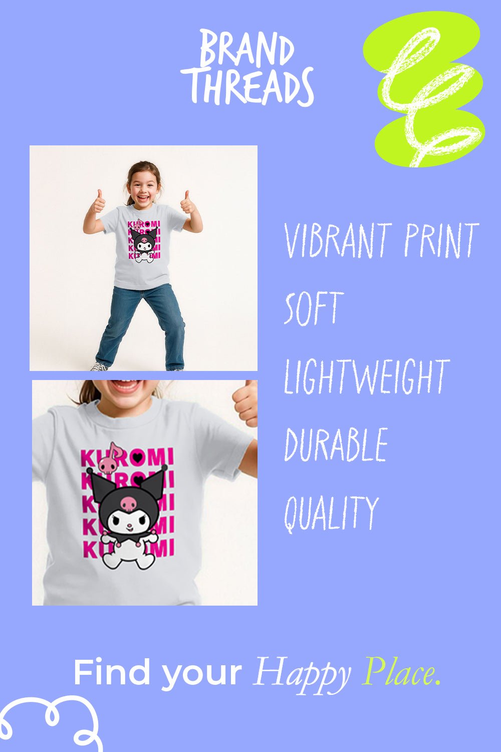 Sanrio Kuromi Kids’ T-Shirt – White Cotton Tee - Brand Threads