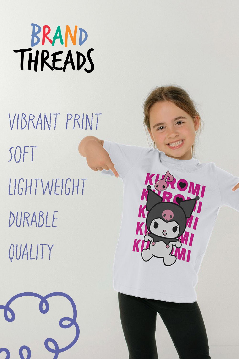 Sanrio Kuromi Kids’ T-Shirt – White Cotton Tee - Brand Threads