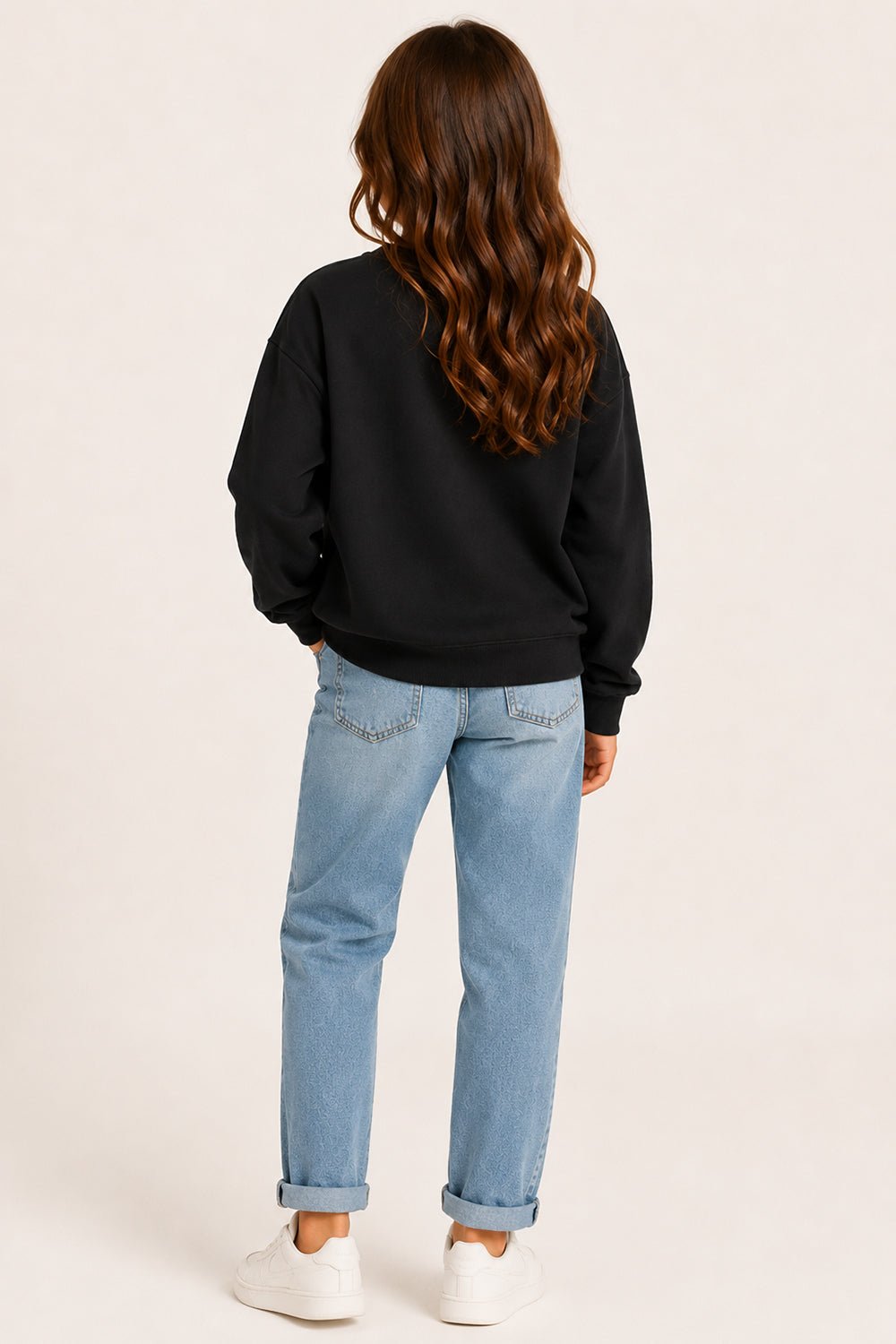 Smiley Girls Black Sweatshirt with Smiley Face Print - Brand Threads