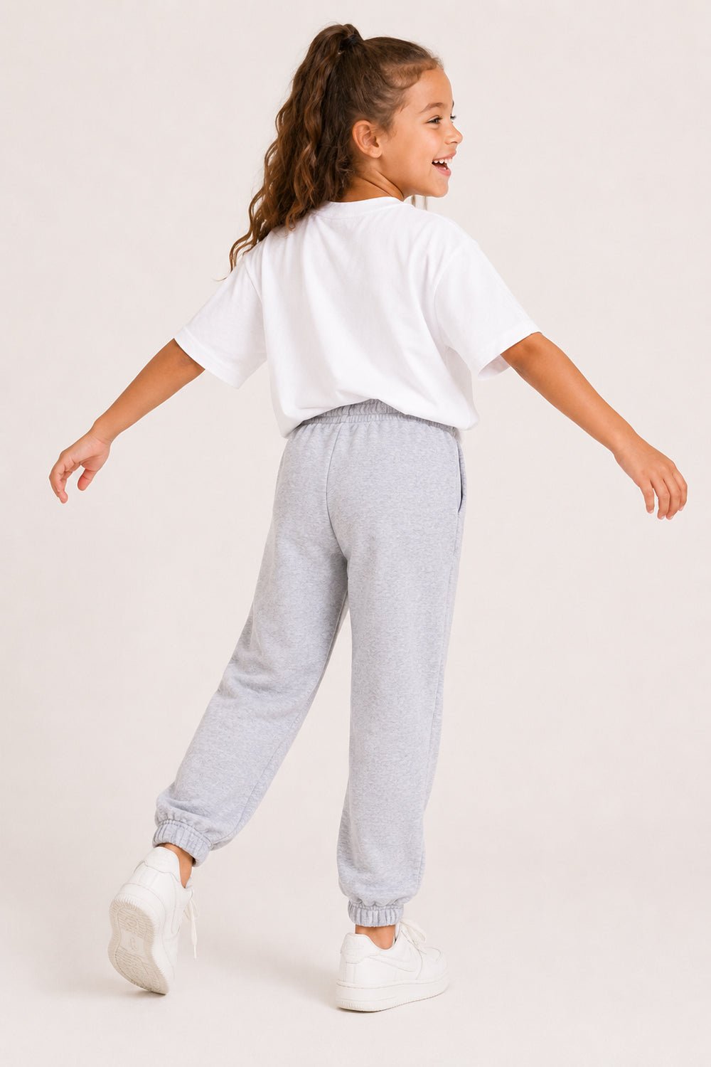 Smiley Girls Grey Marl Joggers with Smiley Face Tracksuit Bottoms - Brand Threads