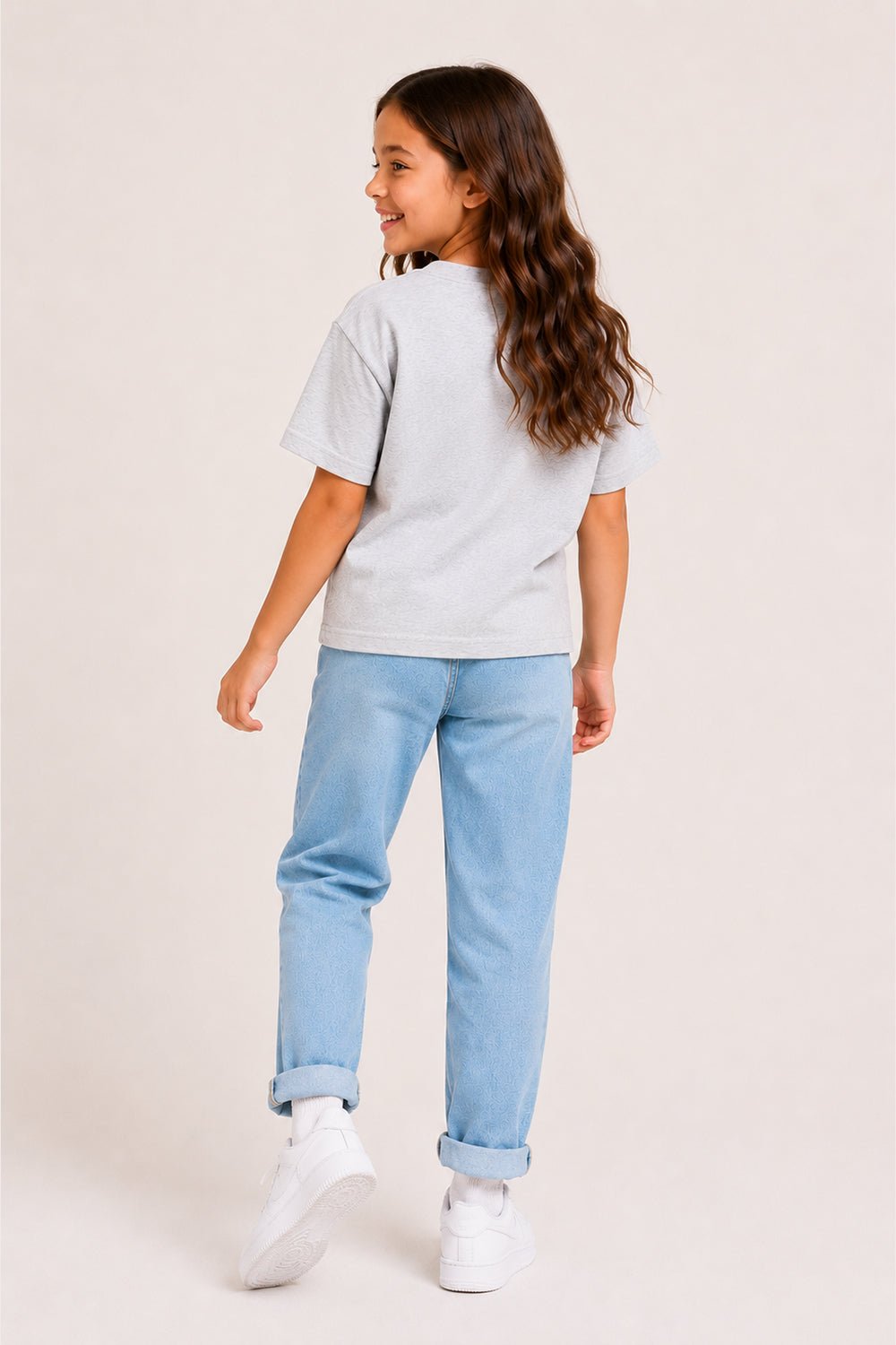 Smiley Girls Grey Marl T-Shirt with Iconic Smiley Face Print - Brand Threads
