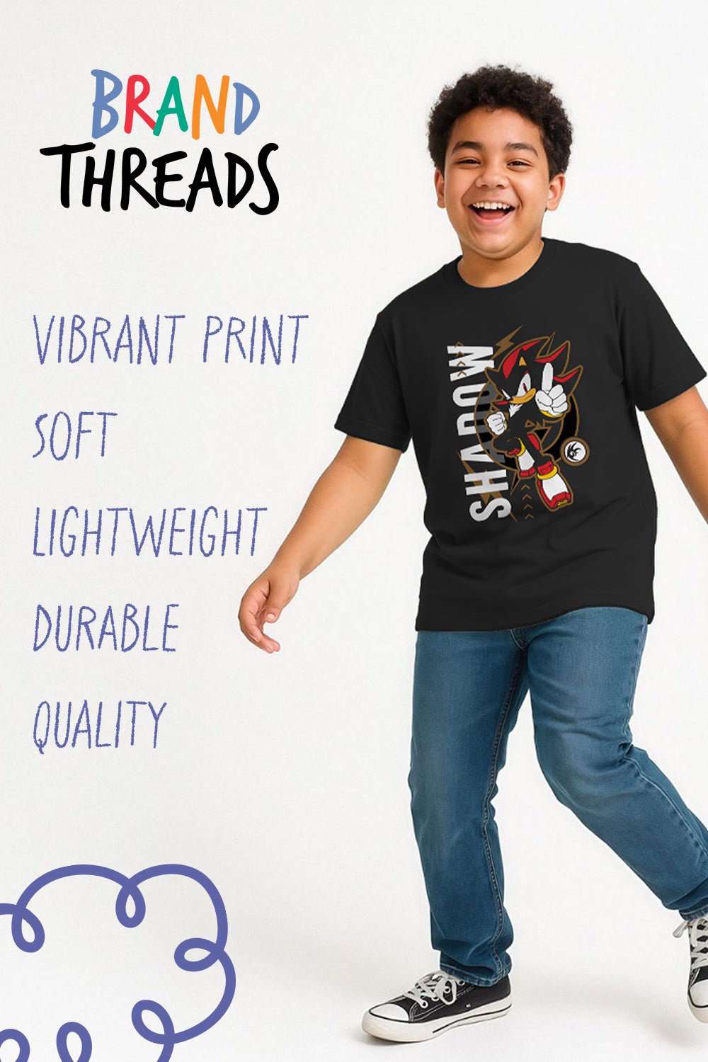 Sonic the Hedgehog Boys T-Shirt – Black 100% Cotton Short Sleeve Tee - Brand Threads