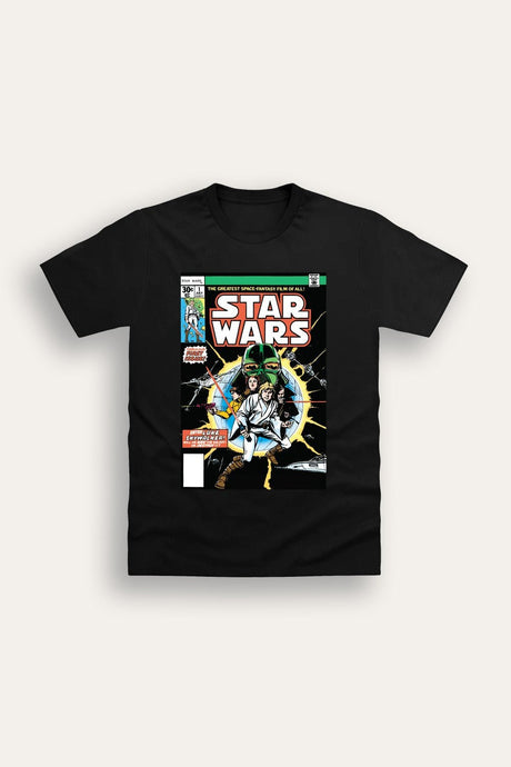 Star Wars Men's Black Classic Comic Book Cover T-Shirt - Brand Threads