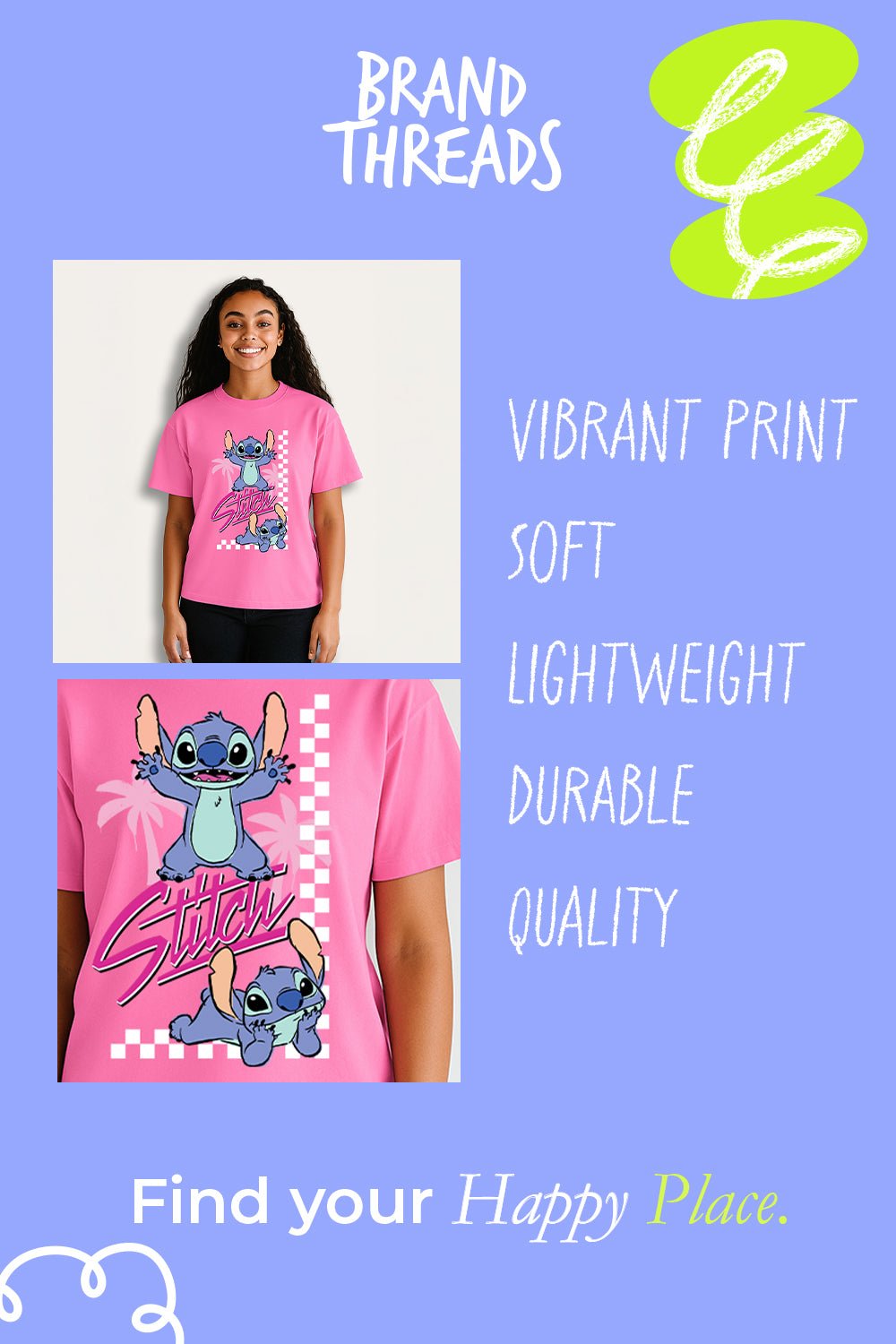 Stitch women’s T-shirt – short sleeve, casual Disney tee - Brand Threads