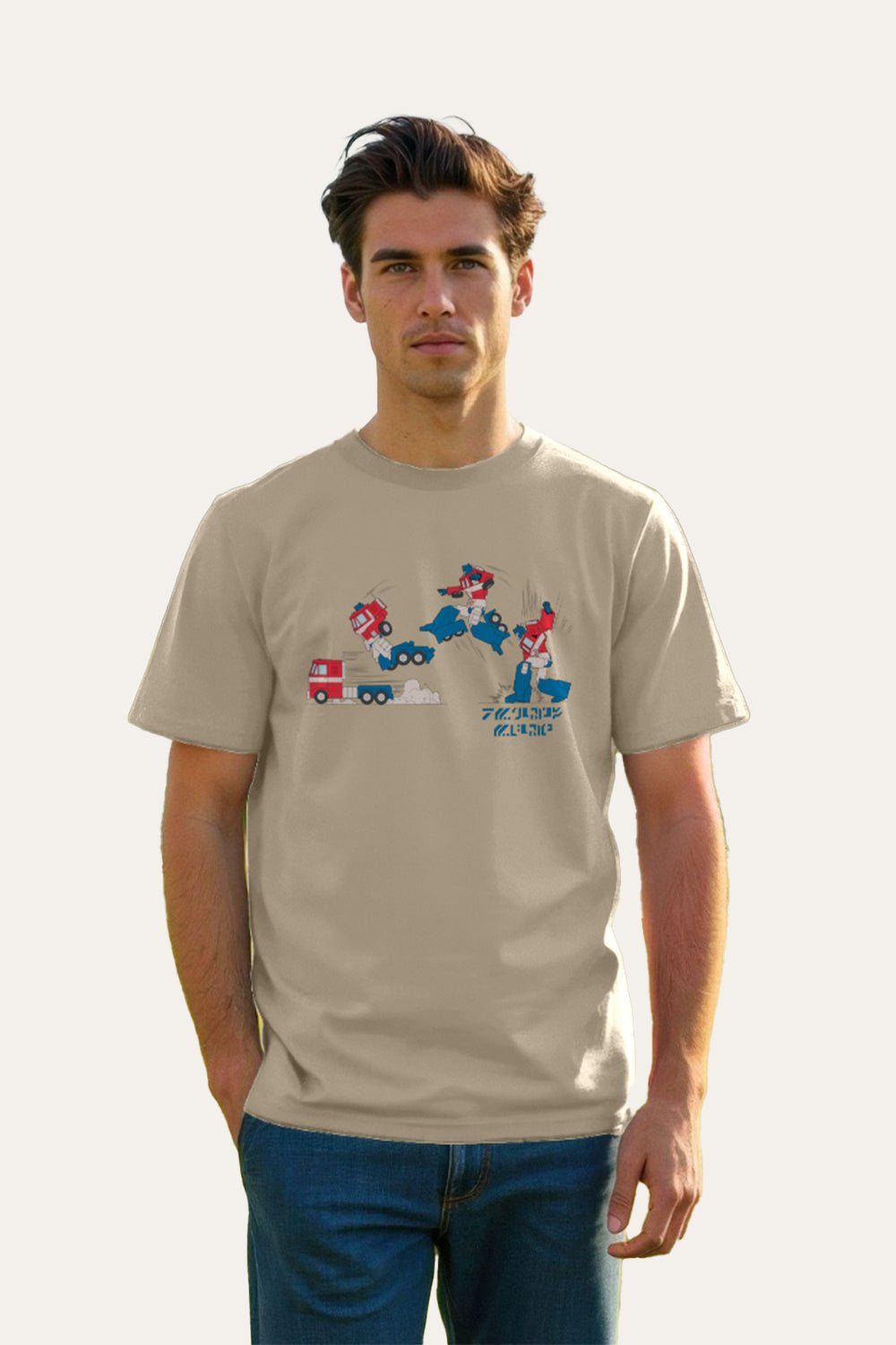 Transformers Men’s Retro Optimus Prime T-Shirt – Natural Cotton Short Sleeve Graphic Tee - Brand Threads