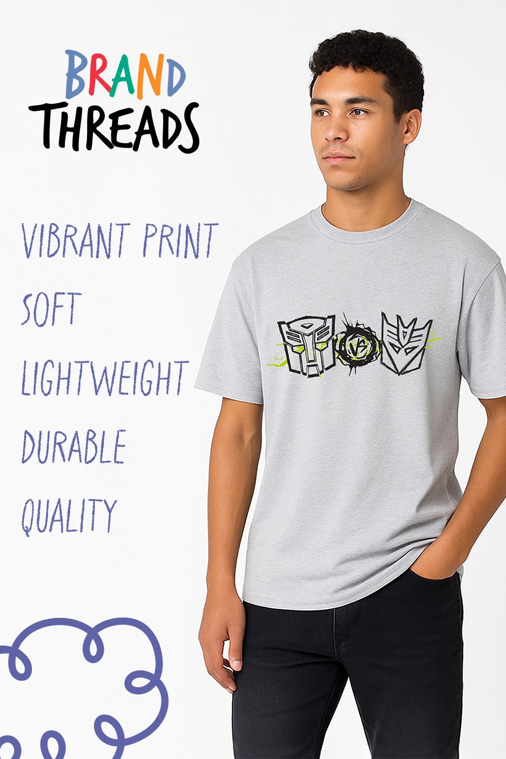 Transformers Men’s T-Shirt – Grey Cotton Blend Short Sleeve Tee - Brand Threads