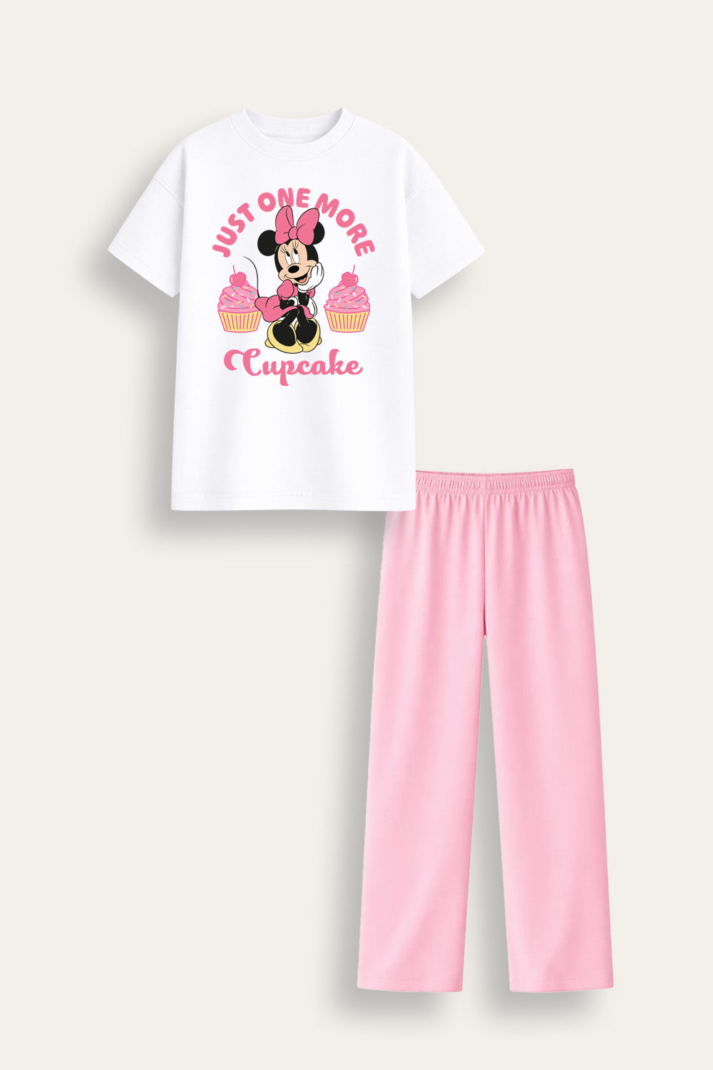 Disney Minnie Mouse Girls White and Pink Long Pyjama Set