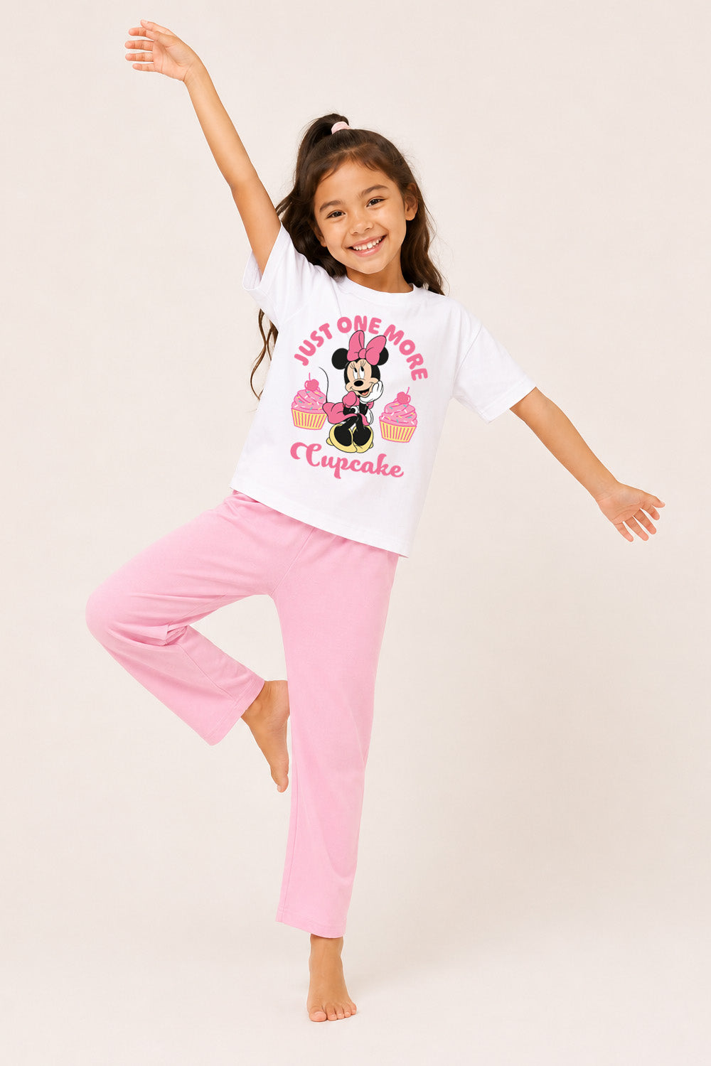 Disney Minnie Mouse Girls White and Pink Long Pyjama Set