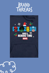 Mens Marvel Christmas Navy Hoodie