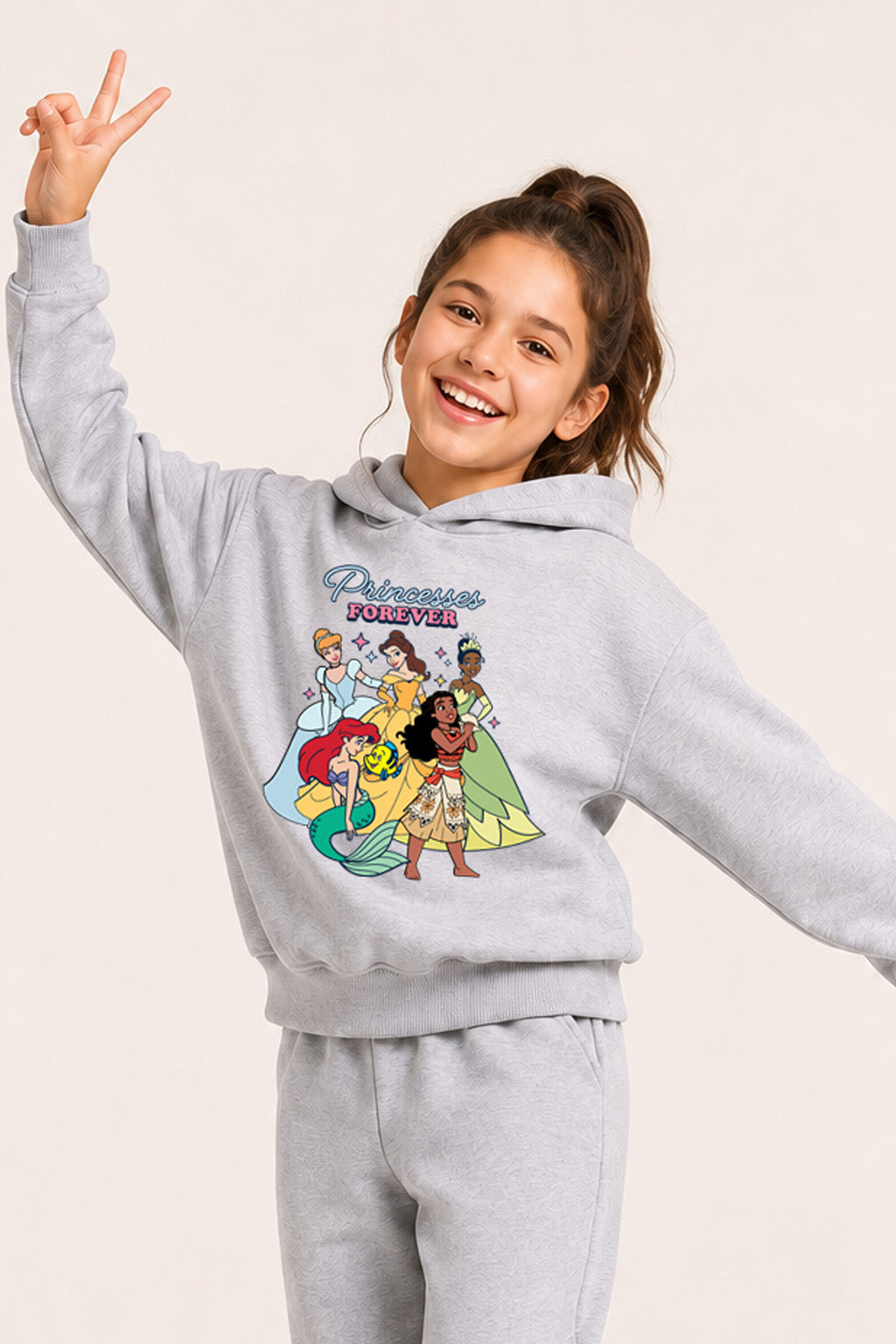 Disney Princess Girls Grey Hoodie and Joggers Set