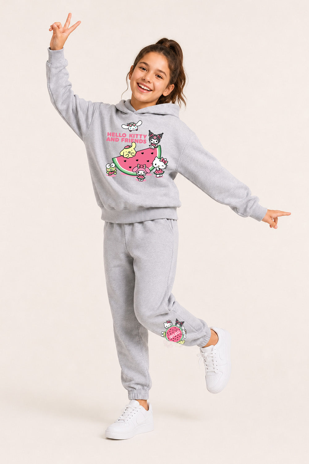 Hello Kitty Girls Grey Hooded Jogger Set