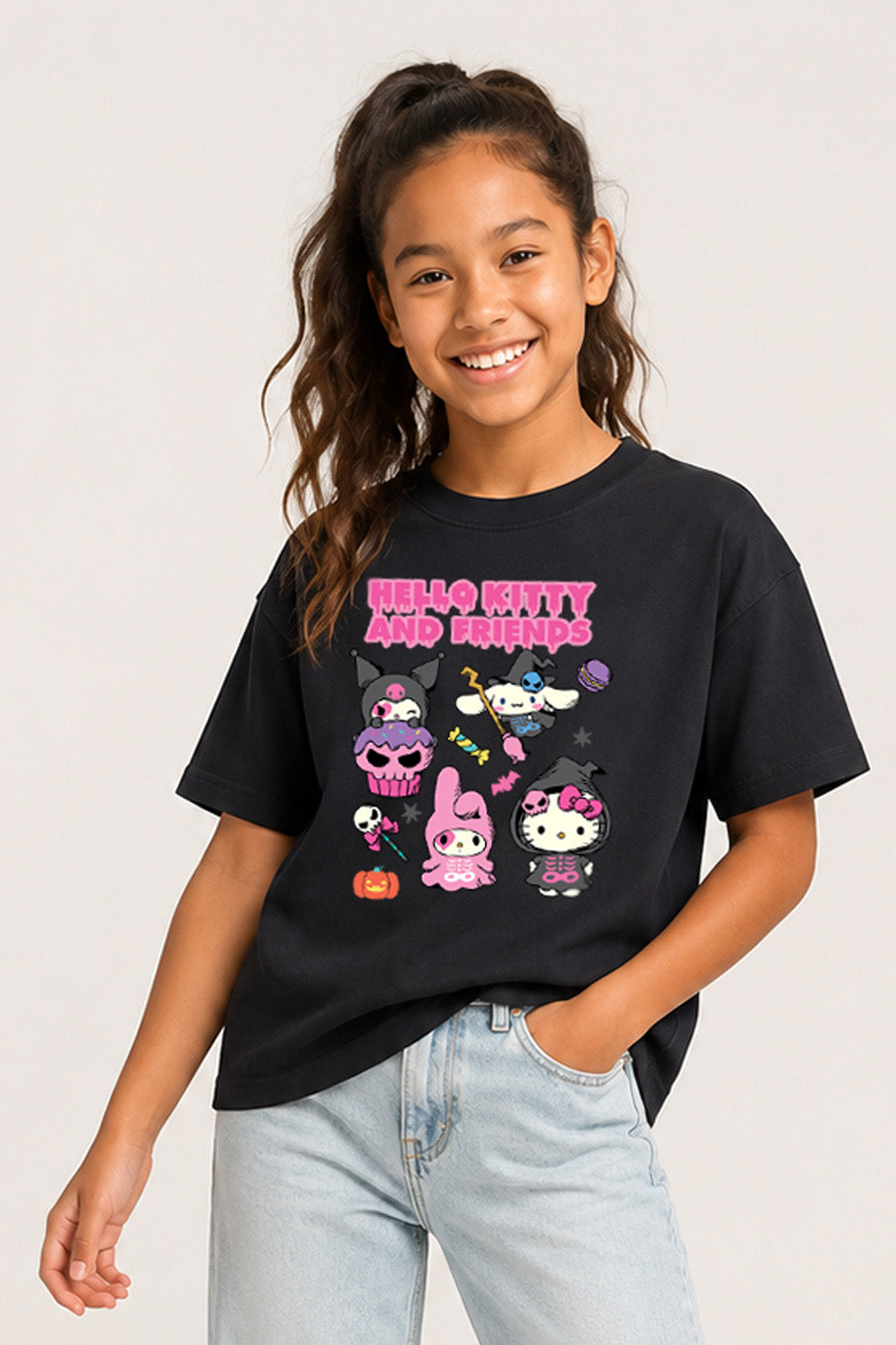 Hello Kitty Girls Black Halloween T-Shirt