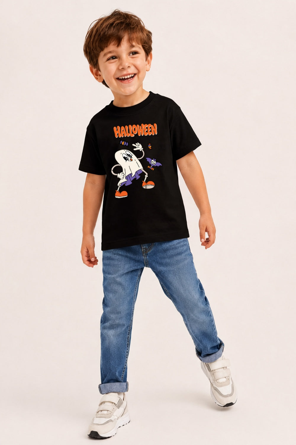 Halloween Cute Ghost Kids Black T-Shirt