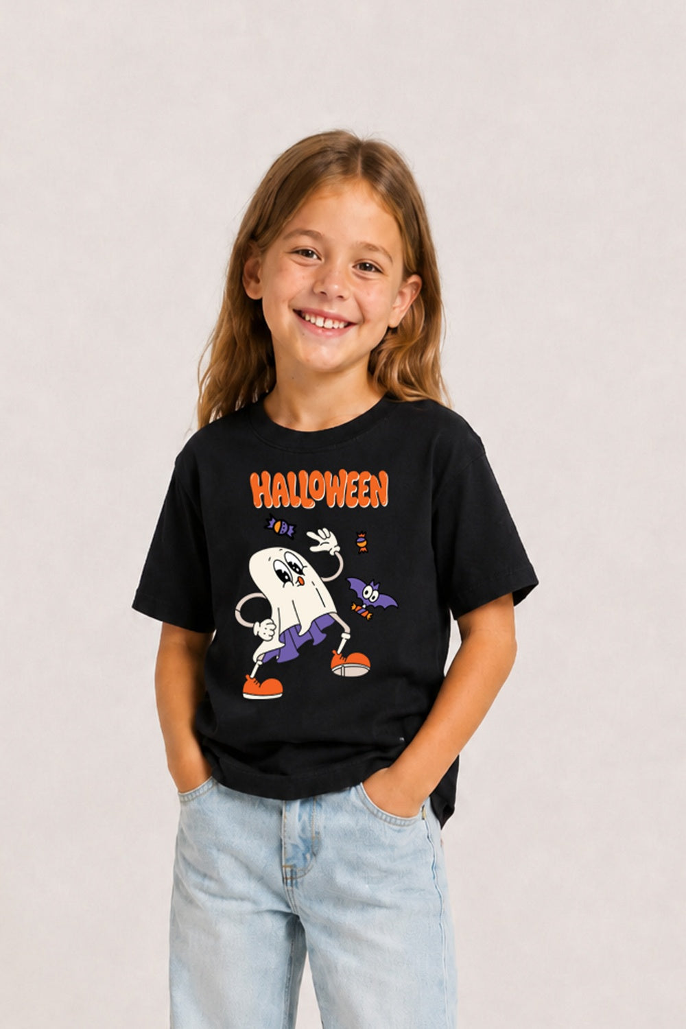 Halloween Cute Ghost Kids Black T-Shirt