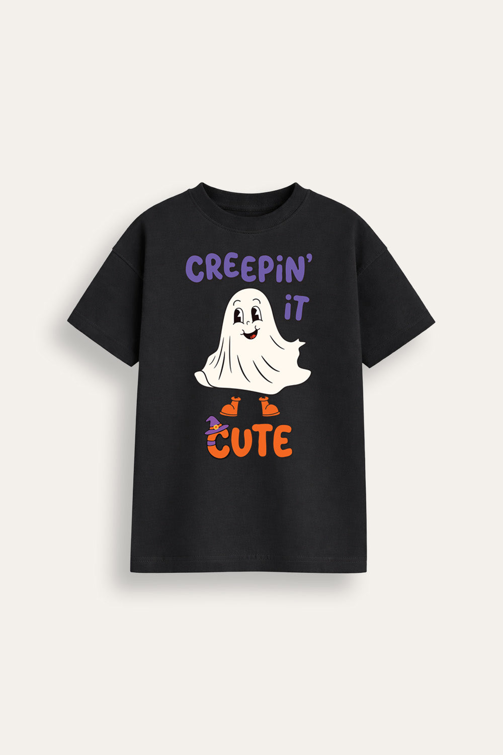 Halloween Spooky Ghost Kids Black T-Shirt