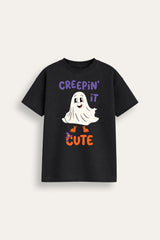 Halloween Spooky Ghost Kids Black T-Shirt