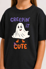 Halloween Spooky Ghost Kids Black T-Shirt