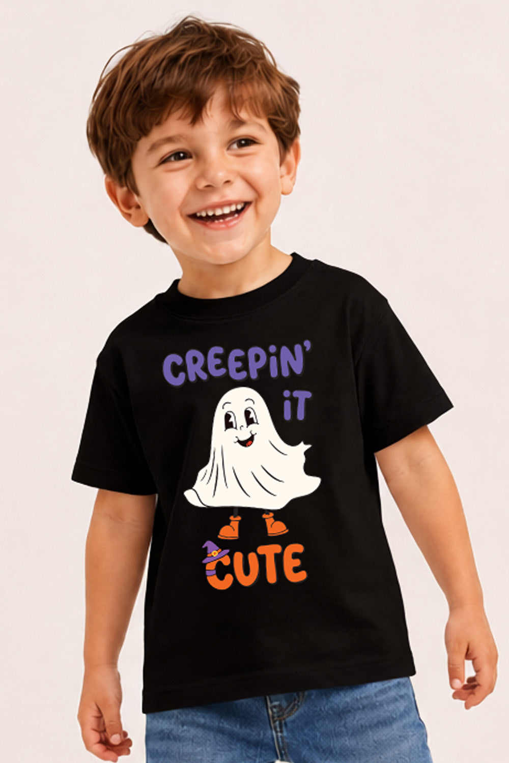 Halloween Spooky Ghost Kids Black T-Shirt