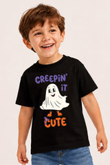 Halloween Spooky Ghost Kids Black T-Shirt