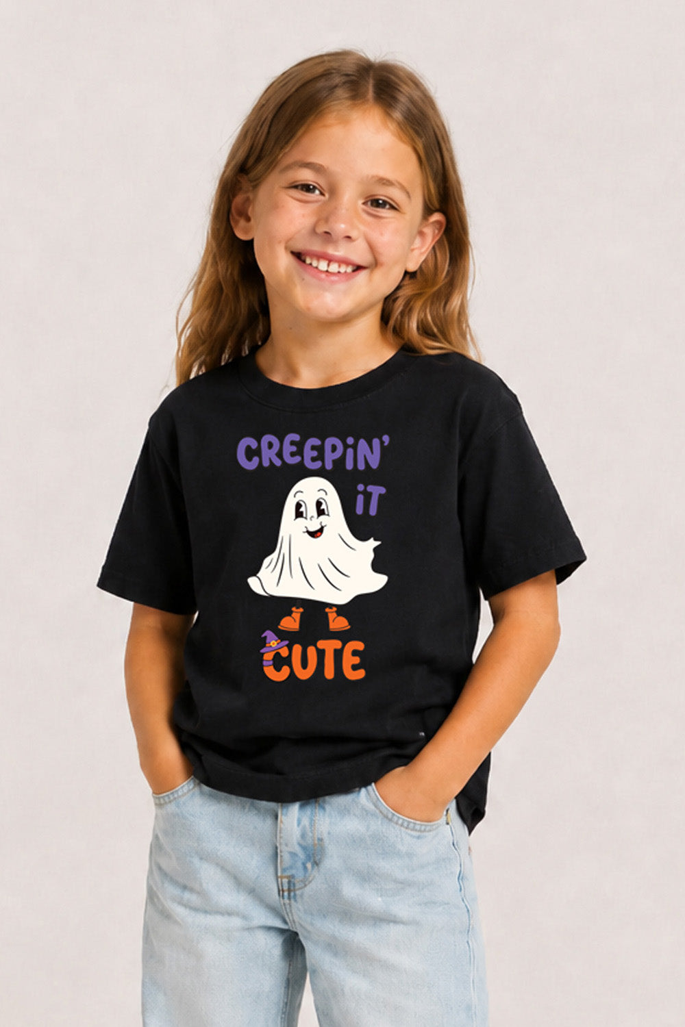 Halloween Spooky Ghost Kids Black T-Shirt