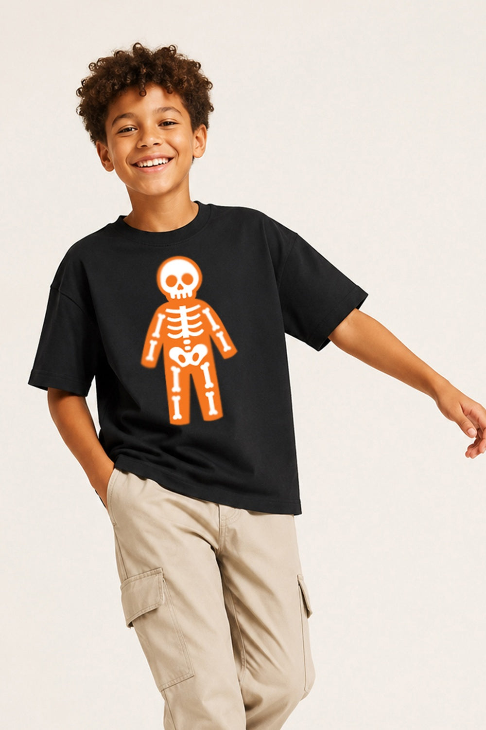 Halloween Full Skeleton Kids Black T-Shirt