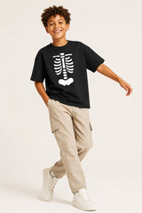 Halloween Ribs Skeleton Kids Black T-Shirt
