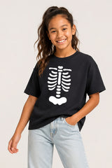 Halloween Ribs Skeleton Kids Black T-Shirt