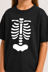 Halloween Ribs Skeleton Kids Black T-Shirt