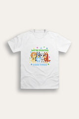 Bluey Kids White T-Shirt – "We’re Making Good Times" - Brand Threads