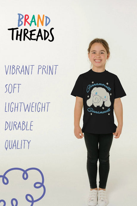 Cinnamoroll Girls Black T-Shirt Official Sanrio Character Tee - Brand Threads