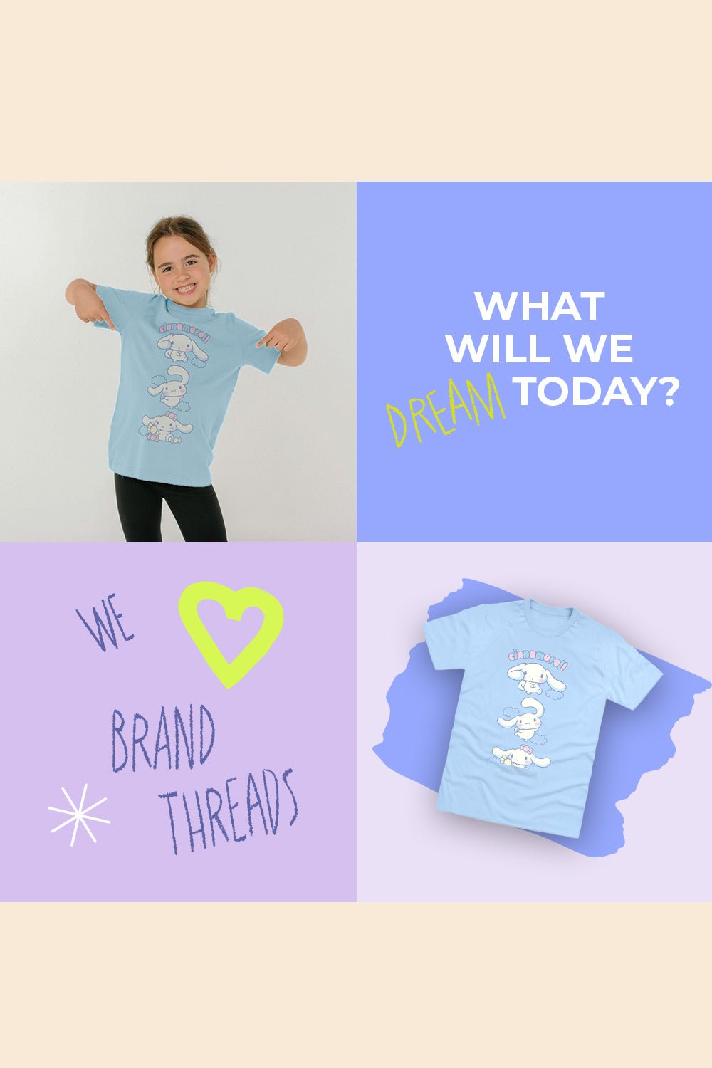 Cinnamoroll Girls Blue T-Shirt Official Sanrio Character Tee - Brand Threads