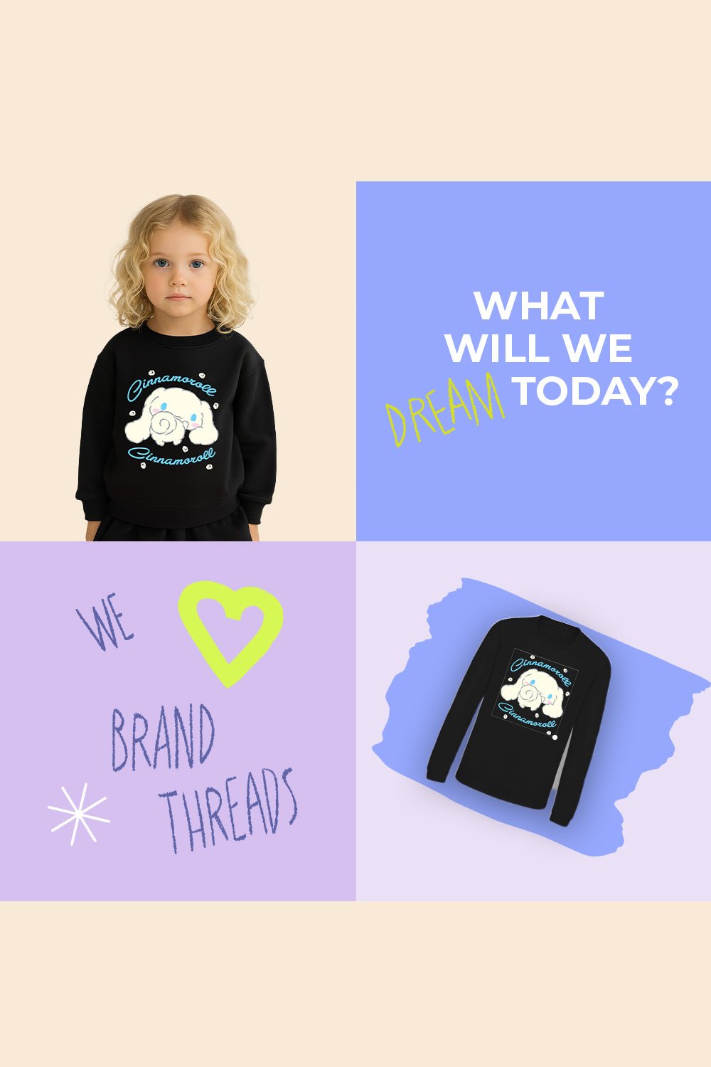 Cinnamoroll girls sweatshirt – long sleeve black sweater - Brand Threads