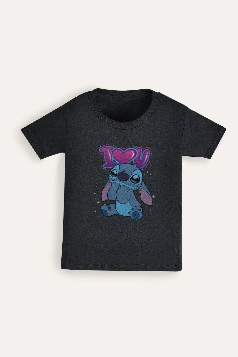 Disney Girls Black Stitch I Love You T-Shirt - Brand Threads