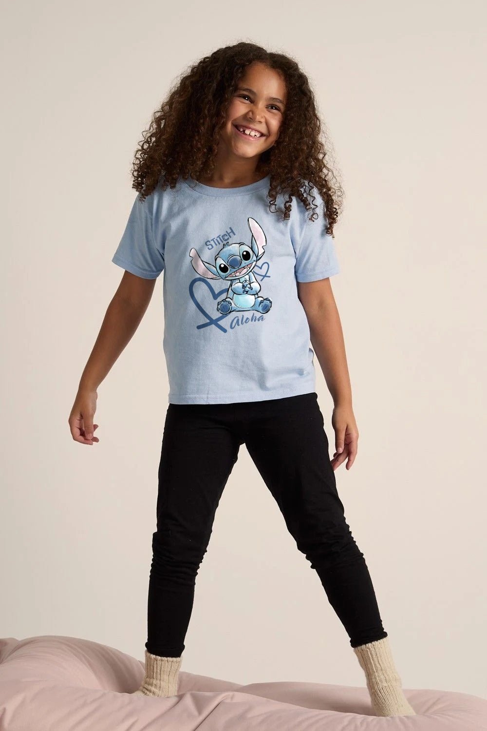 Disney Girls Light Blue Stitch Aloha T-Shirt - Brand Threads