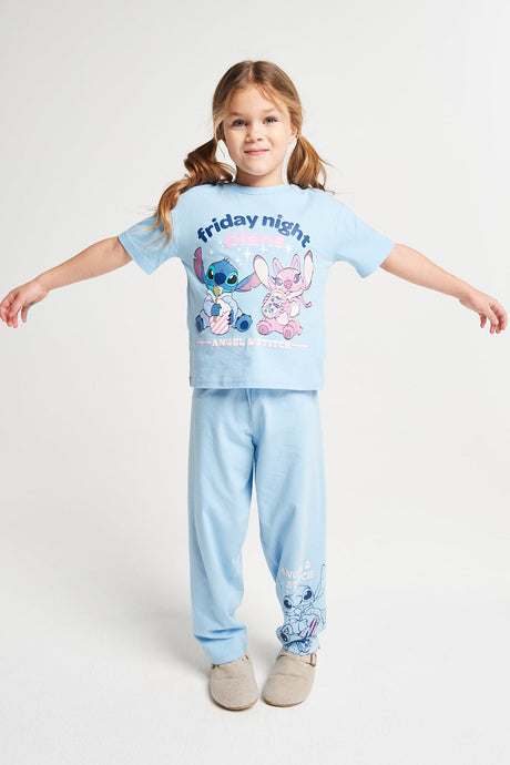 Disney Lilo And Stitch Girls Long Leg Pyjama Set - Brand Threads