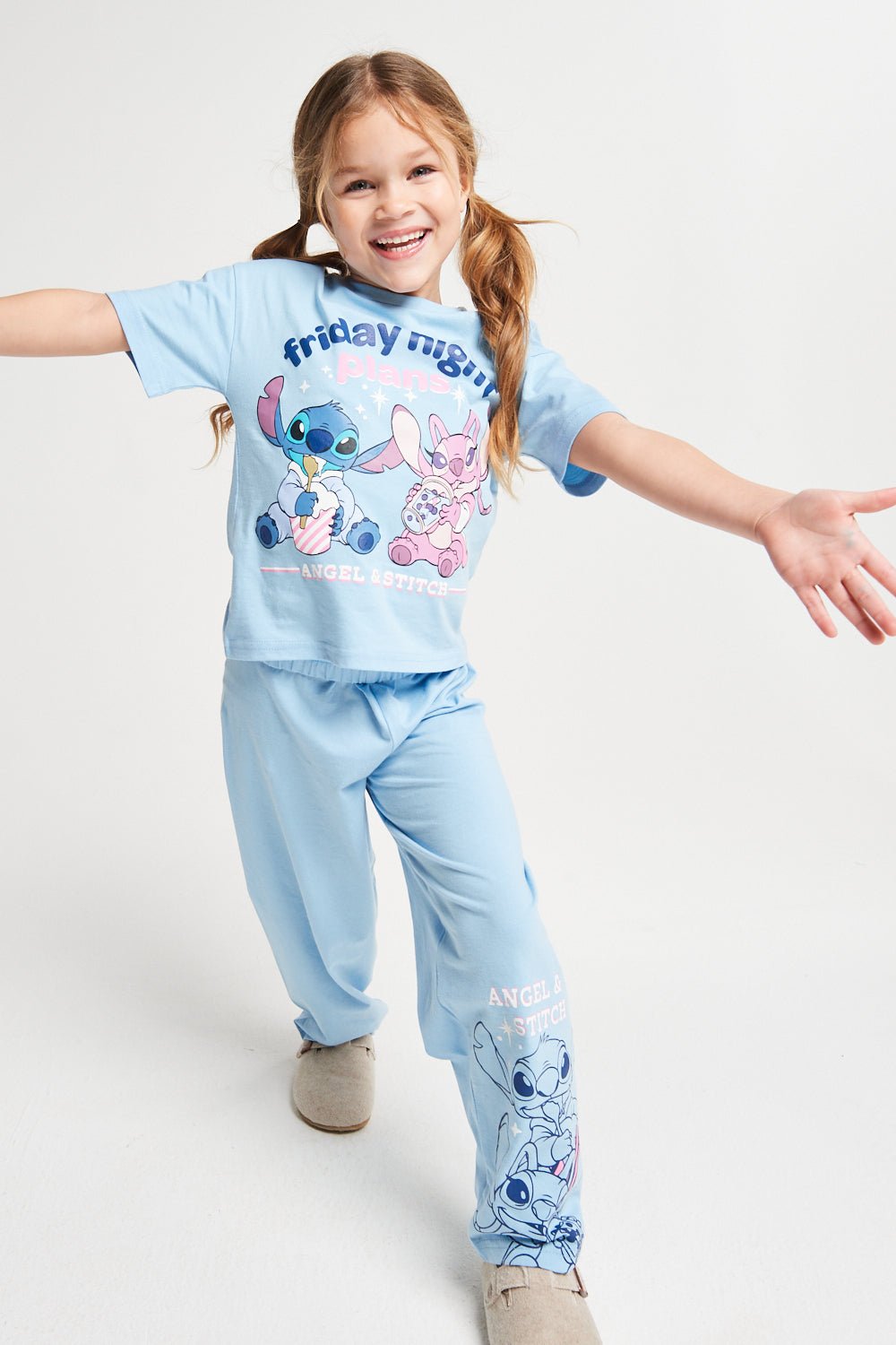 Disney Lilo And Stitch Girls Long Leg Pyjama Set - Brand Threads
