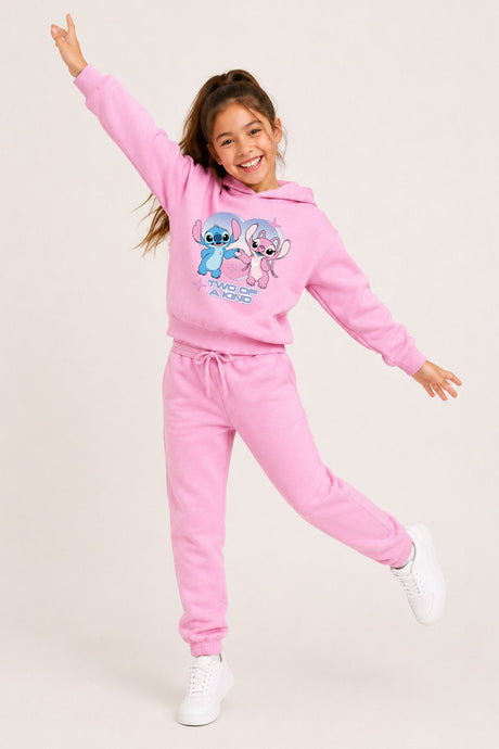 Disney Lilo & Stitch Girls Pink Hoodie and Jogger Set - Brand Threads