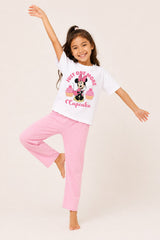 Disney Minnie Mouse Girls White and Pink Long Pyjama Set - Brand Threads