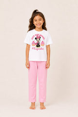 Disney Minnie Mouse Girls White and Pink Long Pyjama Set - Brand Threads