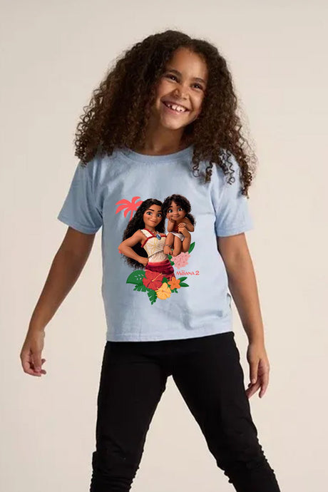 Disney Moana 2 Girls T-Shirt – Light Blue 100% Cotton Short Sleeve Tee - Brand Threads