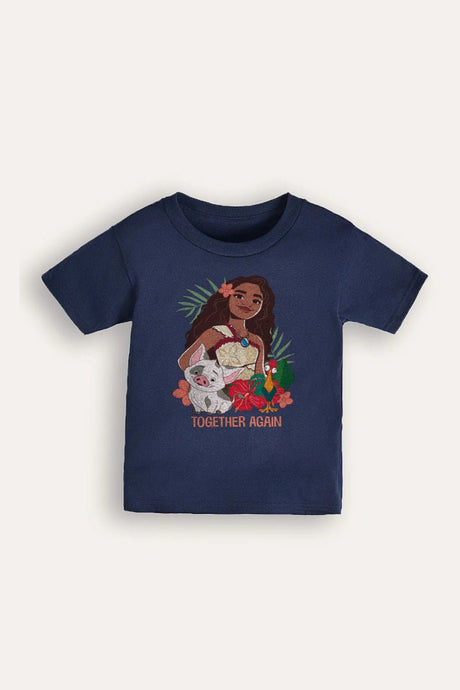 Disney Moana 2 Girls’ T-Shirt – Official Navy 100% Cotton Tee - Brand Threads