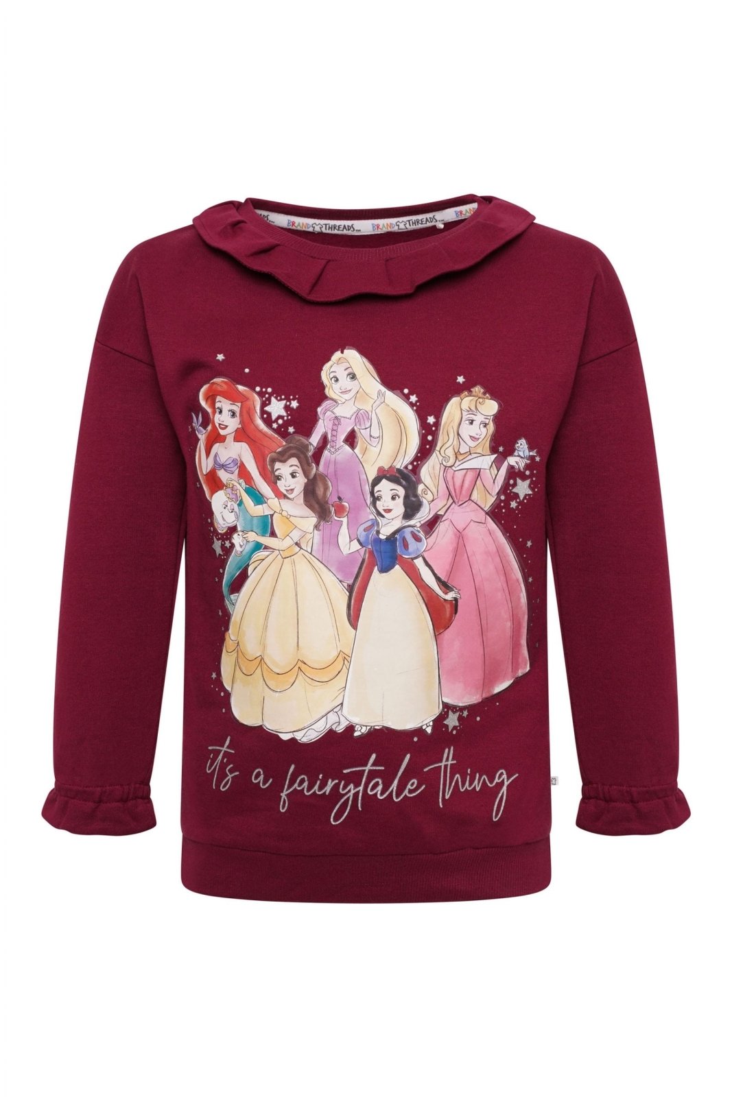 Disney Princess Girls Frilled BCI Cotton Long Sleeve Top - Brand Threads