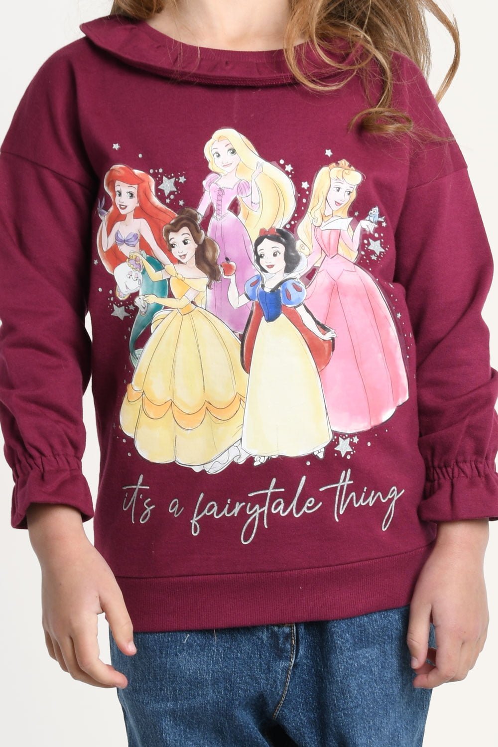 Disney Princess Girls Frilled BCI Cotton Long Sleeve Top - Brand Threads