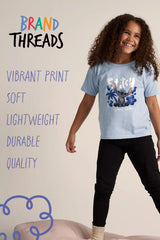 Disney Stitch Girls T-Shirt – Light Blue 100% Cotton Short Sleeve Tee with “Cosmic Cutie” Print - Brand Threads