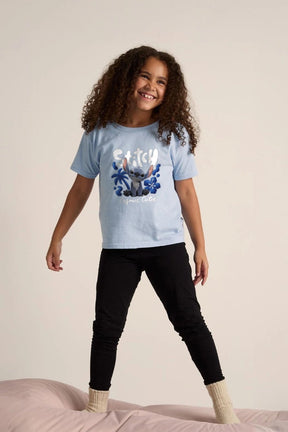 Disney Stitch Girls T-Shirt – Light Blue 100% Cotton Short Sleeve Tee with “Cosmic Cutie” Print - Brand Threads
