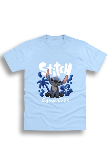 Disney Stitch Girls T-Shirt – Light Blue 100% Cotton Short Sleeve Tee with “Cosmic Cutie” Print - Brand Threads