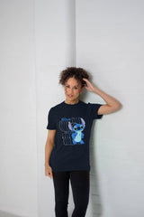 Disney Stitch Ladies T-Shirt – 100% Cotton Navy Short Sleeve Top - Brand Threads