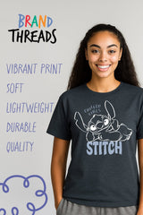Disney Stitch Women’s T-Shirt – Dark Heather Grey 100% Cotton Short Sleeve Tee - Brand Threads