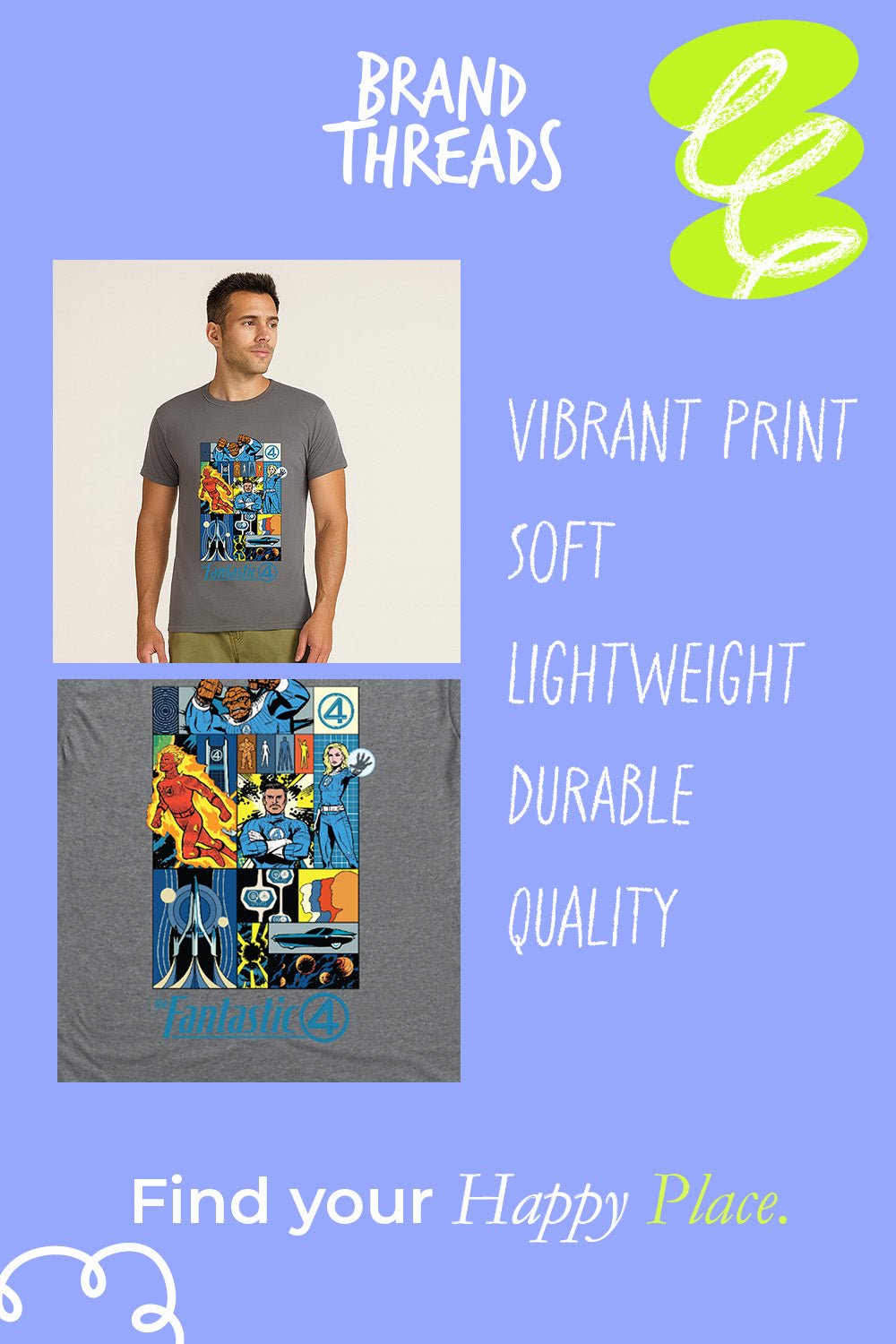 Fantastic Four Adults Grey T-shirt – Classic Marvel Tee - Brand Threads