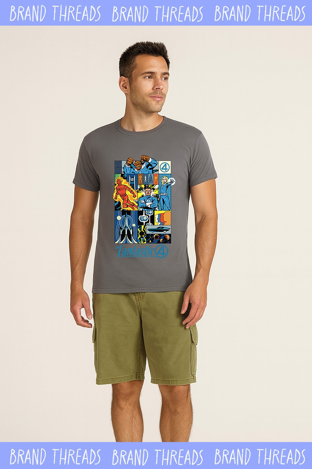 Fantastic Four Adults Grey T-shirt – Classic Marvel Tee - Brand Threads